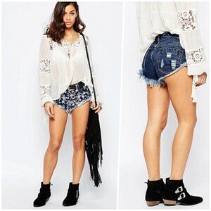 Glamorous Boho High Rise Embroidered Denim Shorts XS NWOT